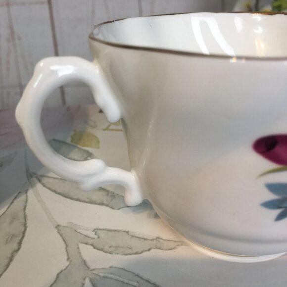 So Pretty Vintage Lefton Purple Rose Bone China Floral Teacup Set Cottage Shabby - Picture 8 of 10